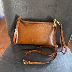 EUC Kattee Light Brown Leather Crossbody Handbag Clutch Wristlet